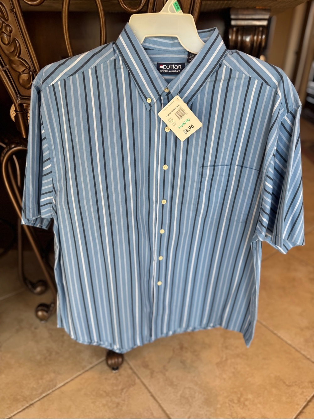 Puritan Men’s Light Blue & Navy Vertical Stripe Button-Down Shirt